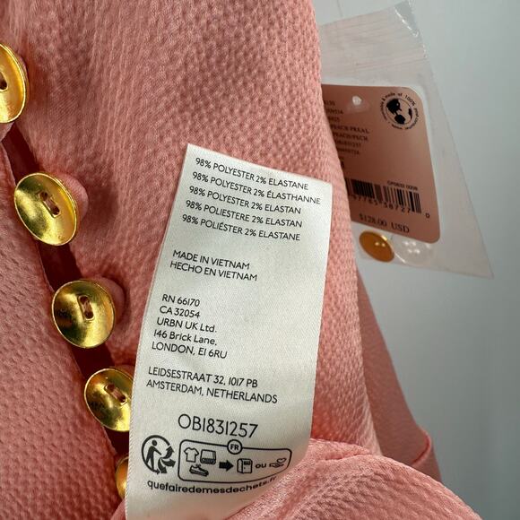 Free People Scarlett Dress Size Medium Mini Pink Peach Summer Button V-Neck NWT - Picture 15 of 16